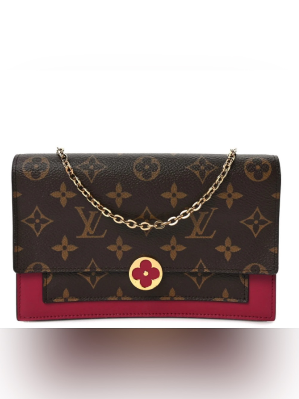 Authentic Louis Vuitton Flore Chain Wallet Fushia + Legit App COA
